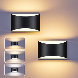 lot 9833 image: TingMiao Black Modern LED Wall Sconce, Hardwired Wall Sconces Set of 2, 3 Colors Indoor Wall Lamp, 10W Up and Down Aluminum Wall Mount Light for Bedroom Living Room Hallway Corridor (Black, 2 Pack)