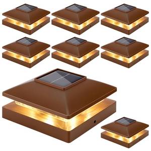 lot 9835 image: Solar Post Cap Lights Outdoor 8pack, Brown Waterproof Solar Powered Deck Fence Post Lights Fit 4x4 WoodVinyl Posts, Bright Warm White Solar Post Lights Decorate Deck, Patio, Porch, Fence