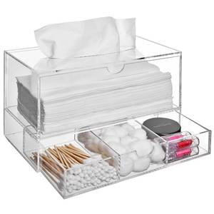 lot 9838 image: MyGift Modern Clear Acrylic Facial Tissue Dispenser Holder with Pull-Out Drawer for Makeup Cosmetics and Accessories, Vanity Countertop Bathroom Supplies Caddy