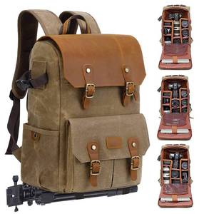 lot 11818 image: JAEP Camera Backpack - Weather Resistant 16 Ounces Waxed Memory Canvas �� DSLR SLR Backpacks with 15.6 laptop sleeve compartment and Tripod Holder for Photographers -Vintage leather Style (Khaki)