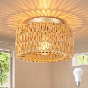 lot 11819 image: SineRise Rattan Ceiling Light Fixtures (12-Inch, LED Bulb Included), Hand-Woven Boho Flush Mount Ceiling Light, Rattan Chandelier for Hallway Kitchen Farmhouse Foyer Entryway Living Room(Gold)