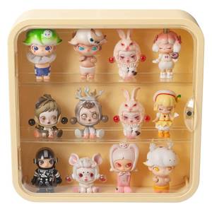 lot 11829 image: Clear Display Case for Figures, Wall Mounted Clear Display Box, 3 Tiers Adjustable Acrylic Display Box Stand with Magnetic Door for Mini Action Figures Pop Mart Collectibles, Yellow