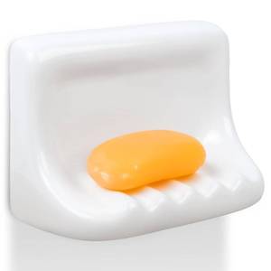 lot 11830 image: OTHIX Shower Soap Holder & Ceramic Soap Dish for Shower Wall Fits 4x4 Inch Tile Walls, Heavy-Duty Soap Tray with Drainage Slope for Bathroom, Easy Install, No-Slip, White