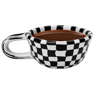 lot 11831 image: BuleVina Checkered Coffee Mug 5oz 4x2 inch, Creative Irregular Checkerboard Ceramic High-value Retro Afternoon Tea Coffee Cup Set, Novelty Plaid Cup for Office (Checkerboard Coffee)