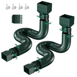 lot 11843 image: 2 Pack Rain Gutter Downspout Extensions, Upgraded Flexible Drain Down Spout Extender for Rain Water Drainage, Each Extendable from 20 to 66, Combine to 10 ft with Connector(Green)