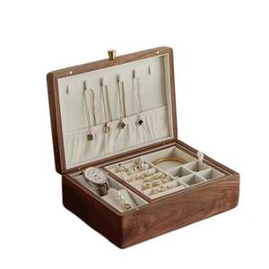 lot 11857 image: Bescott 2 Layer Solid Black Walnut Wooden Jewelry Box for Women Wood Vintage Organizer for Men Earrings Rings Necklaces Bracelet Watch Storage