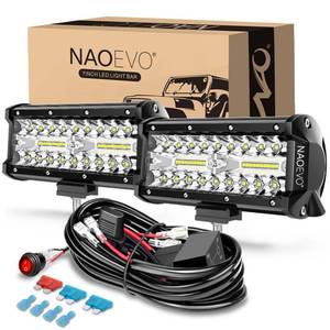 lot 11861 image: NAOEVO 7 Inch LED Light Bar, 240W 24,000LM Offroad FogDriving Lights LED Pods with 2 Leads Wiring Harness Kit, Spot Flood Combo Beam, Work for Truck Boat UTV ATV, 2-Pack (White)
