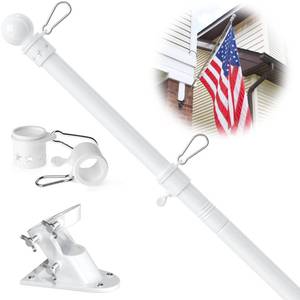 lot 11864 image: 7FT Long Flag Poles, White Flag Pole Kit for Pride Flag Outdoor, Stainless Steel Pole Holder and Tangle Free Flagpole Rings Set, Portable or Bracket Mount for House Boat RV Truck Porch, Lightweight