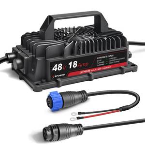 lot 11867 image: EPOWREY 18AMP Lithium Golf Cart Battery Charger for 48 Volt58.4V (51.2V) LiFePO4 Battery with Ring Terminals Plug