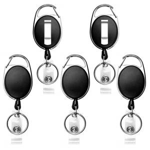 lot 12271 image: Teskyer Badge Reel, 5 Pack Retractable Badge Holders with Carabiner Belt Clip and Key Ring for ID Card Holder and Keychain