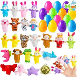 lot 12292 image: JOYIN 24 Pcs Prefilled Easter Eggs with Animal Finger Puppets for Toddlers and Kids, Easter Basket Stuffers, Easter Egg Hunt, Easter Goodie Bag Fillers Classroom Prize and Party Favors