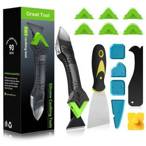 lot 12327 image: Goopreen Silicone Caulking Tool Kit-3 in 1 Caulk Tool Caulk Remover Tool(Stainless Steel) Silicone Seam Tool and Putty Knife Sealant Finishing Tool for Bathroom Kitchen Floor Window Sink Seal (Used)