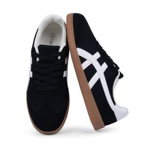 lot 12333 image: Tigeridea Black Sneakers for Women Black Casual Tennis Shoes Slip On Womens Fashion Sneakers Comfort Lace Up Athletic Footwear Suede Mesh Retro Walking Shoes Size 10
