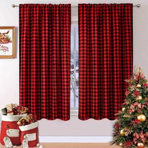 lot 12346 image: WUBODTI Christmas Red Check Curtains 52 x 45 Inch Length 2 Panel Sets, Red and Black Buffalo Plaid Farmhouse Curtains Room Darkening Rod Pocket Gingham Short Drapes for Kitchen Small Windows