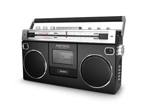 lot 13193 image: Ion Audio 1980S-Style Portable Bluetooth Boombox AMFM Radio Cassette Player Recorder, VU Meters, USB Recording, Dual Full-Range High Bass Speakers (Black)