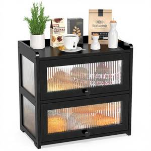 lot 13196 image: BAMBANG Extra Large Bamboo Bread Box for Kitchen Counter, Double Layer Bread Storage Container Farmhouse Bread Box with 4 Sides Transparency, Breadbox Bin Holder for Homemade Bread, Black