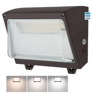 lot 13201 image: Xbuyee 120W LED Wall Pack Light, 120W100W80W Switchable, 3000K4000K5000K Selectable, 15600lm 120-277V IP65, Dusk to Dawn Outdoor Lighting Fixture, Exterior Wall Mount Security Lights, ETL Listed