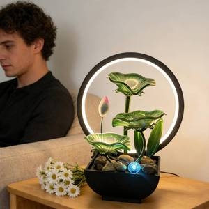 lot 13212 image: AOZITA Tabletop Water Fountain,3-Tier Green Glass Lotus Leaf Zen Fountain,Indoor Water Feature with LED Bead,Lotus Bud,for Home Office Bedroom Decor,Relaxing Water Sound,Feng Shui Decor