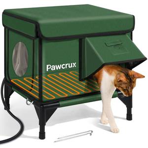 lot 13220 image: Weatherproof Heated Cat House for Outdoor in Winter, Heated Cat Bed Kitty Shelter with Cat Heating Pad, Insulated & Safe Escape Door, Warm House for Outside Stray Cat (Green, 12x16x16)