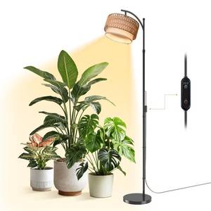 lot 13224 image: Bstrip 65-72.8 Inches Adjustable Grow Light for Indoor Plants, Boho Rattan & Fabric Shade Standing Grow Lamp, 25W 3000K Full Spectrum LED Plant Light with Auto OnOff Timer