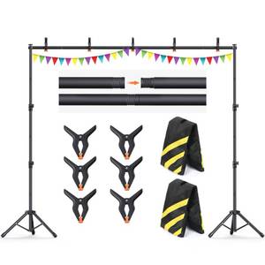 lot 13228 image: Forlogic 10x7.5Ft Backdrop Stand, Heavy Duty Adjustable Photo Back Drop Stand for Party, Photography, Banner Stand (Includes Six Background Stand Clamps)