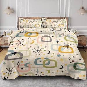 lot 13231 image: Nesphy Retro Mid Century King Comforter Set, Atomic Starburst Modern Bedding Set 3 Piece, All Season Soft Children Adults Bedroom Bed Decoration Comforter and 2 Pillow Shams