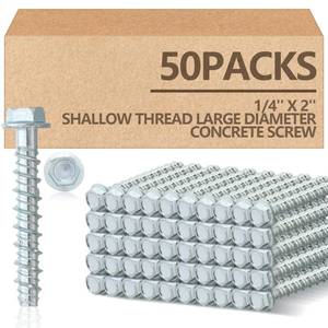lot 14081 image: Tandefio 50 Pack 516 x 3 Concrete Screw Anchor Galvanized Large Diameter Heavy Duty Plated Concrete Anchors for Masonry Brick Anchoring Block Decking Framing Hex Drive