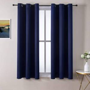 lot 14109 image: ChrisDowa Grommet Blackout Curtains for Bedroom and Living Room - 2 Panels Set Thermal Insulated Room Darkening Curtains (Navy Blue, 42W x 63L)
