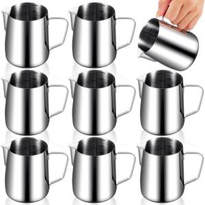 lot 14112 image: Dandat 8 Pcs Milk Frothing Pitcher Espresso Steaming Pitchers 12 Oz Stainless Steel Milk Steamer Cup Frother Jug for Espresso, Latte Art, Chai Cappuccino Hot Chocolate