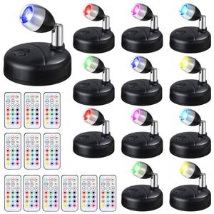 lot 14145 image: Tuanse 12 Pcs Battery Operated Spotlights Indoor LED Spot Display Lights Battery Powered Uplights 13 Colors Dimmable Mini Accent Lighting for Art Pictures Painting Closet(Black)