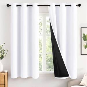 lot 14147 image: MIULEE White 100% Blackout Curtains for Bedroom 63 Inch Long, 2 Thick Layers Thermal Insulated Black Out Window Curtains with Black Liner, Noise Reducing Grommet Living Room Drapes 2 Panels Set