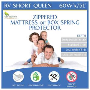 lot 15144 image: RV Short Queen Mattress Protector (8 to 11 Depth) - Waterproof Zippered Encasement 60 W x 75L Premium Quality Hypoallergenic Bed Cover Protects Against Bedbugs Dust