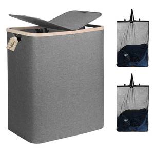 lot 15149 image: DOKEHOM 160L Double Laundry Basket with Removable Lid and Laundry Bags, Large Collapsible Laundry Hamper with 2 Sections (Dark Grey)
