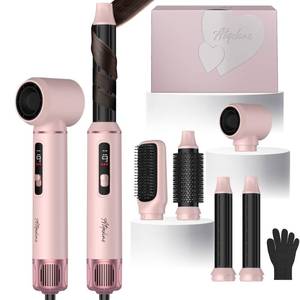 lot 15157 image: 5 in 1 Hot Air Styler Brush, 1000W Hair Dryer with LCD Display, Auto Rotating Curler for Volumizing Fast Drying, Curling & Straightening Multi Styling Tools for All Hair with 3 Levels (Pink)