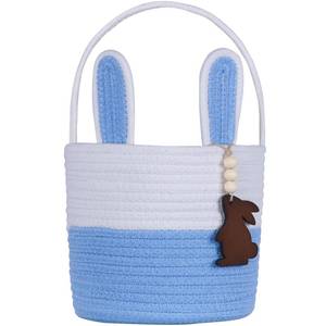lot 15166 image: Easter Basket, Empty Easter Baskets for Kids Boys Girls with Bunny Tag Egg Basket Eater Gifts Basket Toddler Teens Babys First Easter Basket with Handle Blue White