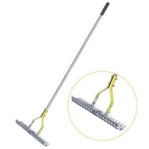 lot 15169 image: BARAYSTUS Thatch Rake Dethatcher - 15-Inch Wide Lawn Rake for Dead Grass Removal, Stainless Steel Adjustable Handle Garden Rake for Soil Loosening, Aeration & Thatching, 58.5-Inch Length