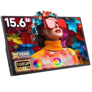 lot 15175 image: 15.6 Portable Monitor 1080P FHD, 250 Nits Bright Screen USB-C HDMI with Kickstand & Dual Speakers, Travel Laptop Second Screen Extender for PC Phone PS5 Xbox Switch,Ultra Slim External Display