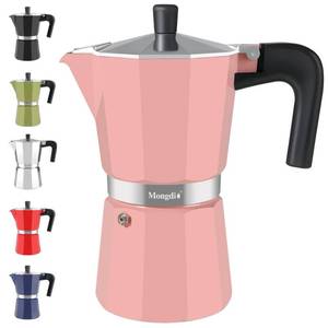 lot 15178 image: Mongdio Stovetop Espresso Maker Moka Pot, Stove Top Cuban Coffee Maker, Italian Greca Mocha Pot, 12 Espresso Cups, 20 oz - Pink