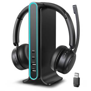 lot 15190 image: Yukigefe Bluetooth Headset, Wireless Headset with Mic for Work, Qualcomm Dongle, 5.4 Headsets with Microphone for Work, Wireless Noise Cancelling Headphones (Black)