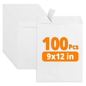 lot 15194 image: SUNEE Envelopes 9x12, Self Seal Catalog Mailing Envelopes 9x12, 28LB White Kraft Paper Large Document Envelopes for Office Business Shipping, 100 Pack
