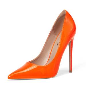lot 15196 image: Elisabet Tang Women Pumps, Pointed Toe High Heel 4.7 inch12cm Party Stiletto Heel Shoes Neon Orange Size 8.5