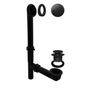 lot 15198 image: Westbrass 593144-62 14 Black Tubular Bathtub Waste & Overflow Assembly with with Tip-Toe Drain Plug and 2-Hole Faceplate, Matte Black