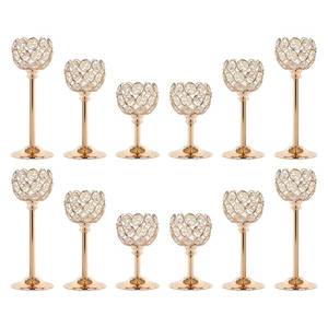lot 15204 image: Crystal Candle Holders 4 Set of 12 - Gold Vintage Hollow Ball Candle Stand for Table Centerpiece, Crystal Metal Tealight Candlestick for Wedding, Dining Room Decor