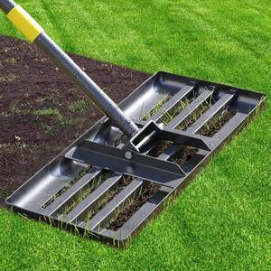 lot 15219 image: Lawn Leveling Rake - Heavy Duty 17x10 Stainless Steel Leveler Plate,Reinforced Welds,28-60 Adjustable, Anti Flipping Smooth Edge,for Soil, Dirt,Ground,Backyard Top Dressing,Landscaping