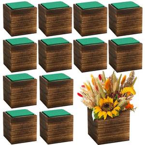 lot 15221 image: Dandat 5 Set Wood Cube Planter Box Square Wood Vase Rustic Cube Planter Box with Removable Plastic Liner Floral Foam Blocks for Centerpieces Home Wedding Garden Decor, Country Style (Brown)