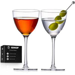lot 15226 image: GIHOP Nick and Nora Cocktail Glasses, 5.8Oz Hand Blown Martini Glasses Set of 2, 100% Lead-Free Crystal Coupe Glassware, Small Cocktail Glasses for Manhattan, Cosmopolitan, Espresso with Gift Box