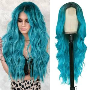 lot 16288 image: NAYOO Long Ombre Bluish Green Wavy Wig for Women 26 Inch Middle Part Curly Wavy Wig Natural Looking Synthetic Heat Resistant Fiber for Daily Party Use (Ombre Bluish Green)