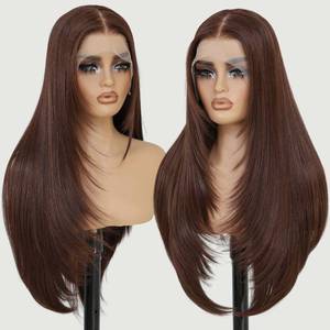 lot 16295 image: Synthetic 13x4 Lace Front Wigs Pre Plucked Auburn Wigs For Women Ready to Wear 26 Inch Long Layered Straight Wigs 100% Futura Premium Fiber Wig With Bangs Beginner Friendly Daily Party Use