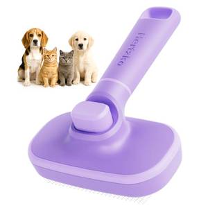 lot 16301 image: Hertzko Self Cleaning Slicker Brush for Dogs and Cats - Pet Hair Brush for Shedding Long and Short Hair - Easy Clean Retractable Bristles - Cat and Dog Grooming Tool - Purple