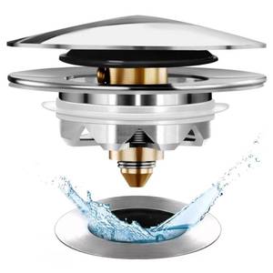 lot 16306 image: Anlige Bathtub Drain Stopper, Pop Up Tub Stopper and Cover, Bottom with Hair Catcher, Universal for 1.45 to 1.8 in Drain, Replaces Old Drain Plug, Chrome Silver